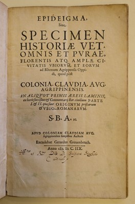 Lot 4 - Broelmann (Stephan). Epideigma, 2 parts in 1 volume, 1st edition, Cologne, 1608
