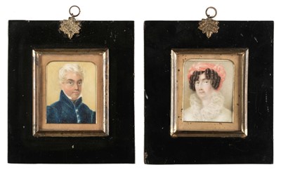 Lot 413 - Miniatures. Portrait of an Army Surgeon and his wife, c.1830