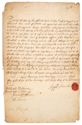 Lot 223 - Marlborough (Sarah Churchill, Duchess of, 1660-1744). Document signed, 9 April 1730