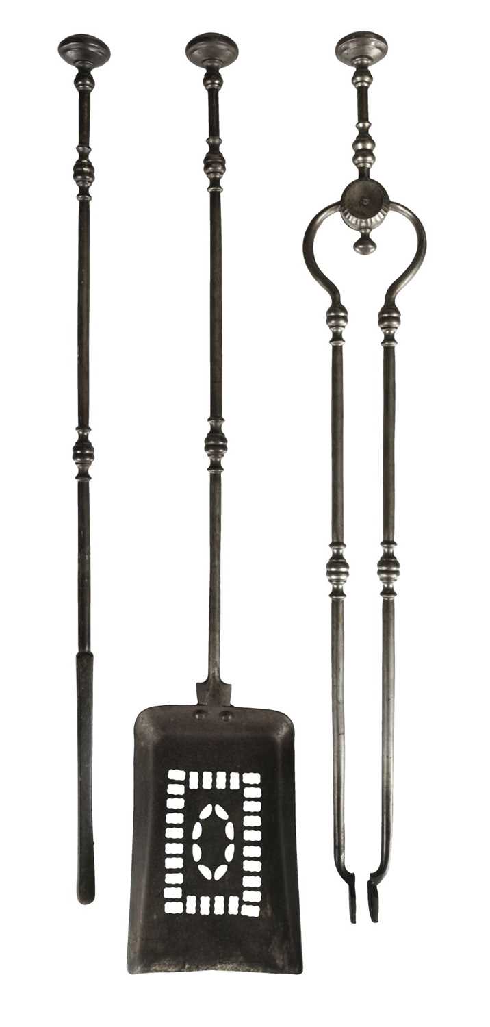Lot 14 - Fire Tools. A set of George III cut steel fire tools