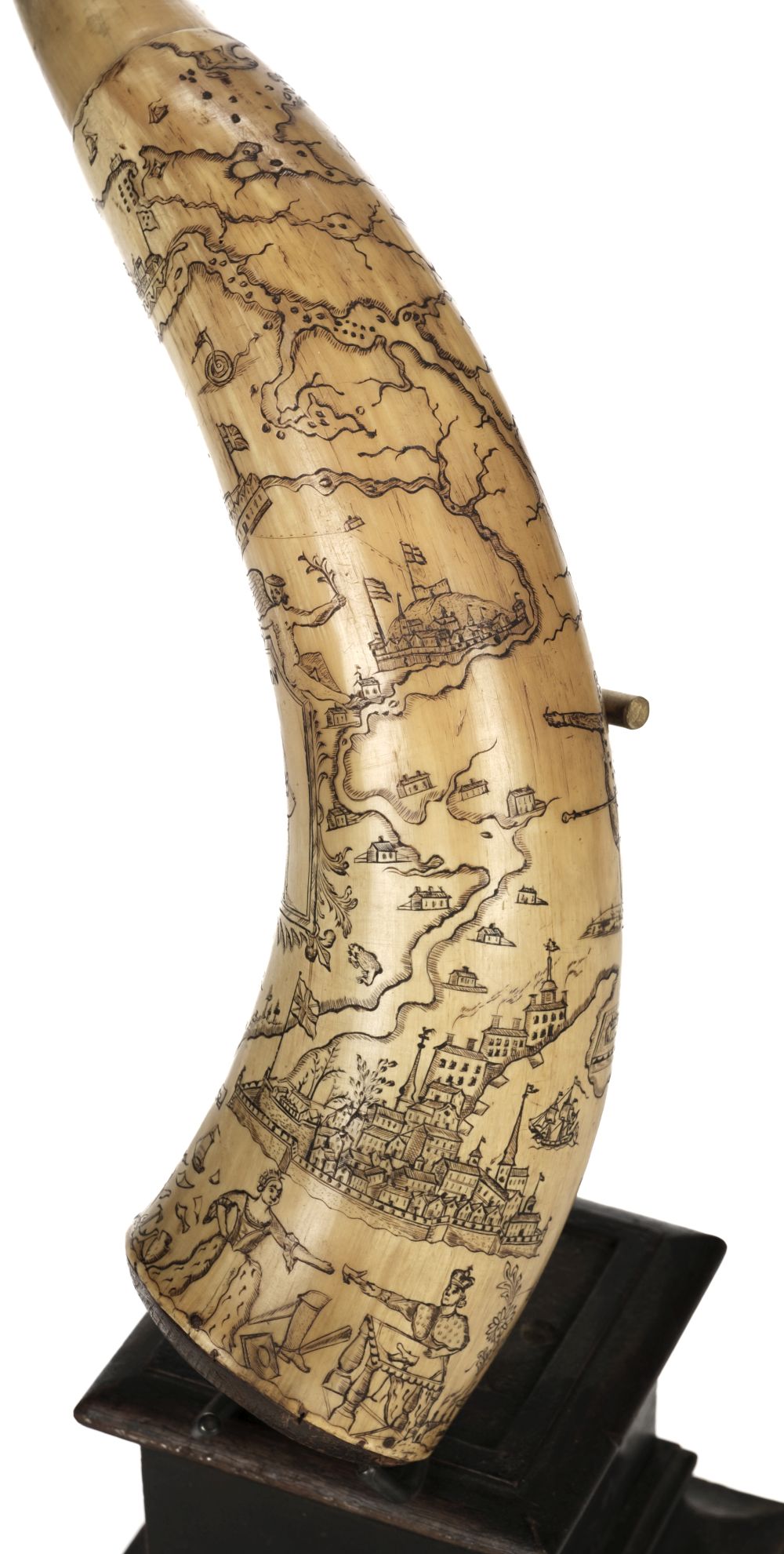 Lot 31 - Powder Horn. North American scrimshaw powder