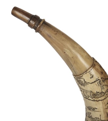 Lot 31 - Powder Horn. North American scrimshaw powder horn c.1750
