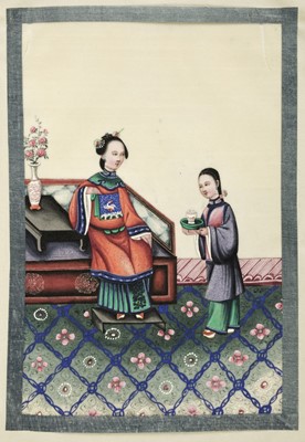 Lot 70 - Chinese Export School. Album of court-scene pith paintings, 19th century
