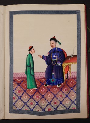 Lot 70 - Chinese Export School. Album of court-scene pith paintings, 19th century