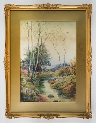 Lot 490 - Stacey (Walter Sydney, 1846-1929). Landscape with fisherman by a rushing stream