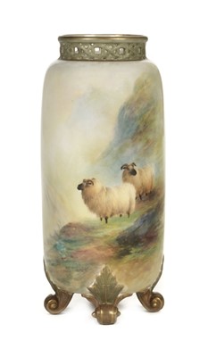 Lot 192 - Royal Worcester. A vase decorated with sheep by E. Barker