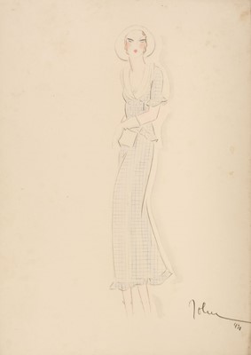 Lot 600 - Guida (John, 1896-1965). Fashion design for a blue and white day dress, circa 1930
