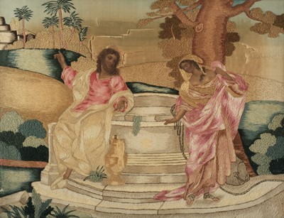 Lot 90 - Embroidered picture. The Samaritan Woman at the Well, English, circa 1790s