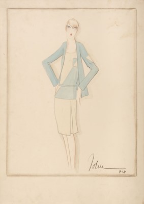 Lot 606 - Guida (John, 1896-1965). Fashion design for a pleated dress and jacket, circa 1930