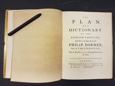 Lot 360 - Johnson (Samuel). The Plan of a Dictionary of the English Language, 1st edition, 1747