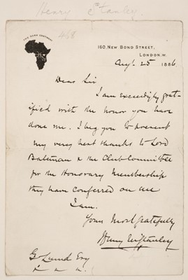 Lot 329 - Stanley (Henry Morton, 1841-1904). Autograph letter signed, 'Henry M. Stanley', 25 August 1886