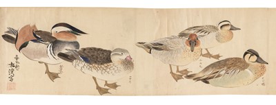 Lot 416 - Chinese School. A hand-painted scroll of birds with flowers and foliage