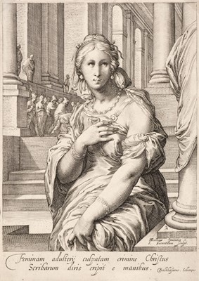 Lot 401 - Saenredam (Jan Pietersz., 1565-1607). The Adulterous Woman, after Goltzius