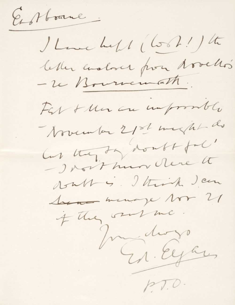 Lot 565 - Elgar (Edward, 1857-1934). Autograph letter signed