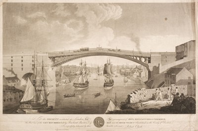 Lot 589 - Raffield (J.). West View..., and East view of the Cast Iron Bridge..., over the River Wear, 1798