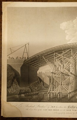 Lot 589 - Raffield (J.). West View..., and East view of the Cast Iron Bridge..., over the River Wear, 1798