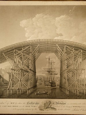Lot 589 - Raffield (J.). West View..., and East view of the Cast Iron Bridge..., over the River Wear, 1798