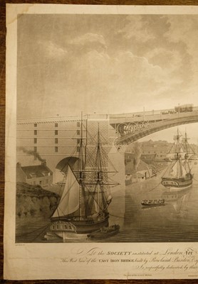 Lot 589 - Raffield (J.). West View..., and East view of the Cast Iron Bridge..., over the River Wear, 1798