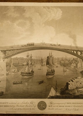 Lot 589 - Raffield (J.). West View..., and East view of the Cast Iron Bridge..., over the River Wear, 1798