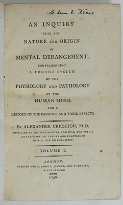 Lot 310 - Crichton (Alexander). An Inquiry into Mental Derangement, 1st edition, 1798, & 1 other