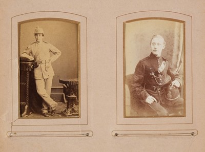 Lot 204 - Miltary Officers. An album containing 10 cabinet cards and 70 cartes de visite