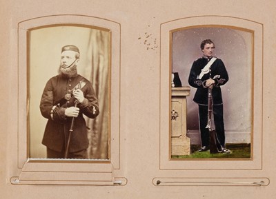 Lot 204 - Miltary Officers. An album containing 10 cabinet cards and 70 cartes de visite