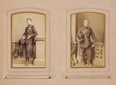 Lot 204 - Miltary Officers. An album containing 10 cabinet cards and 70 cartes de visite