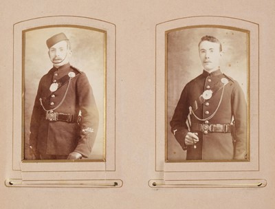 Lot 204 - Miltary Officers. An album containing 10 cabinet cards and 70 cartes de visite