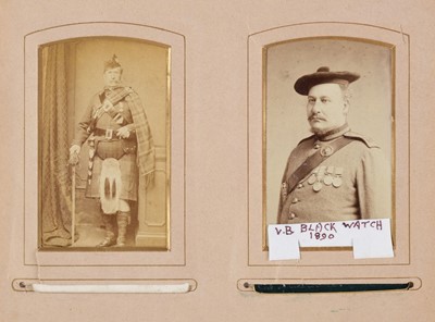 Lot 204 - Miltary Officers. An album containing 10 cabinet cards and 70 cartes de visite
