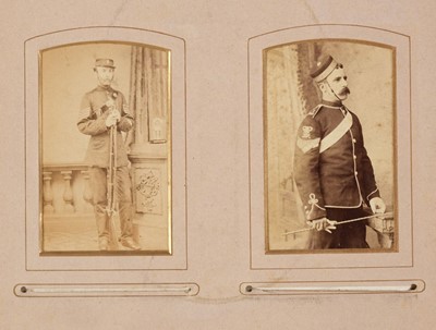 Lot 204 - Miltary Officers. An album containing 10 cabinet cards and 70 cartes de visite