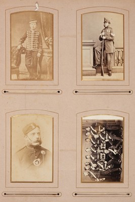 Lot 204 - Miltary Officers. An album containing 10 cabinet cards and 70 cartes de visite