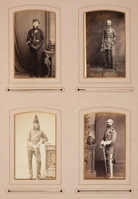 Lot 204 - Miltary Officers. An album containing 10 cabinet cards and 70 cartes de visite