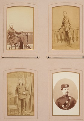 Lot 204 - Miltary Officers. An album containing 10 cabinet cards and 70 cartes de visite