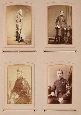 Lot 204 - Miltary Officers. An album containing 10 cabinet cards and 70 cartes de visite