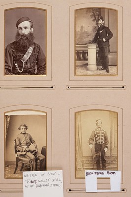 Lot 204 - Miltary Officers. An album containing 10 cabinet cards and 70 cartes de visite