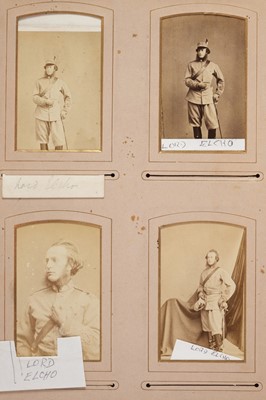 Lot 204 - Miltary Officers. An album containing 10 cabinet cards and 70 cartes de visite