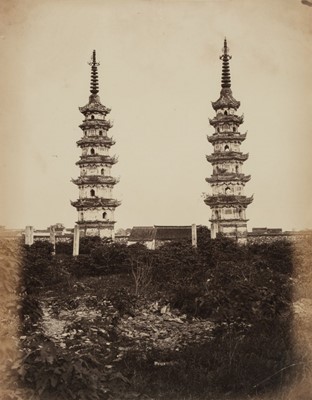 Lot 259 - Attributed to John Thomson (1837-1921). Twin Pagoda at Soochow [China], c. 1869, albumen print