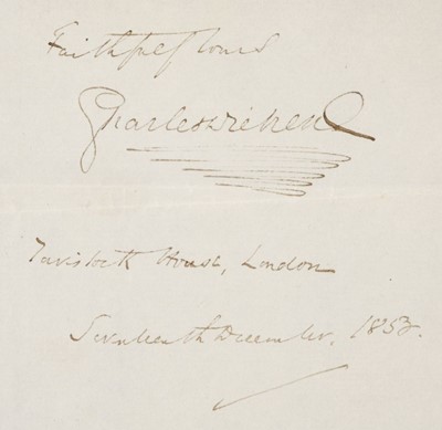 Lot 139 - Dickens (Charles, 1812-1870). Autograph sentiment signed, 'Charles Dickens', 17 December 1853