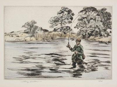 Lot 528 - Sporting etchings. Slocombe (Frederick), Salmon fishing, 1889