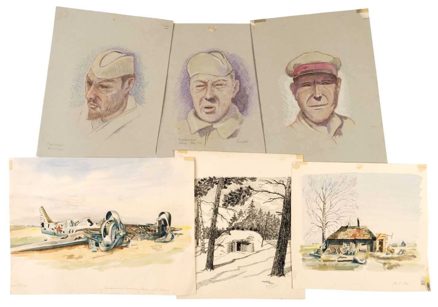 Lot 432 - POW Sketches. A collection of WWII German sketches, Russian POWs etc