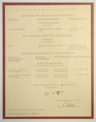 Lot 408 - Hitler (Adolf, 1889-1945). Document Signed, Fuhrer Headquarters, 20 March 1942