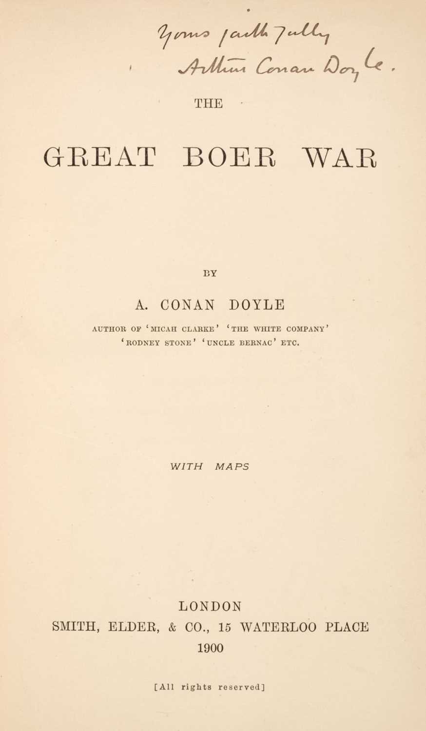 Lot 404 - Doyle (Arthur Conan, 1859-1930). The Great Boer War, 1st English edition, 1900