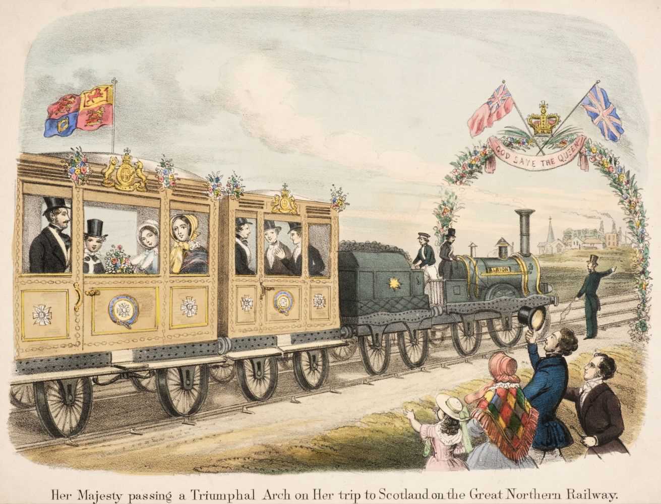 Lot 339 - Railways. Her Majesty passing a Triumphal Arch on Her trip to Scotland, circa 1850