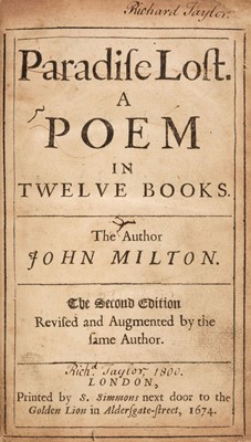 Lot 239 - Milton (John). Paradise Lost. A Poem in Twelve Books, 2nd edition, 1674