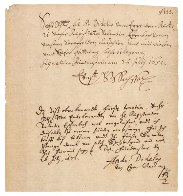 Lot 145 - Ernst I (1601-1675), Document Signed, as Duke of Saxe-Gotha, Friedenstein, 26th July 1652