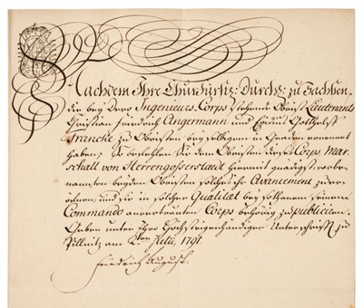 Lot 147 - Frederick Augustus I (1750-1827), Document Signed, ‘Friedrich Augustus’, Pillnitz, 2 July 1791
