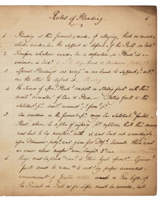 Lot 189 - Law manuscript. Rules of Pleading, belonging to William Russell, Lincoln's Inn, 1822