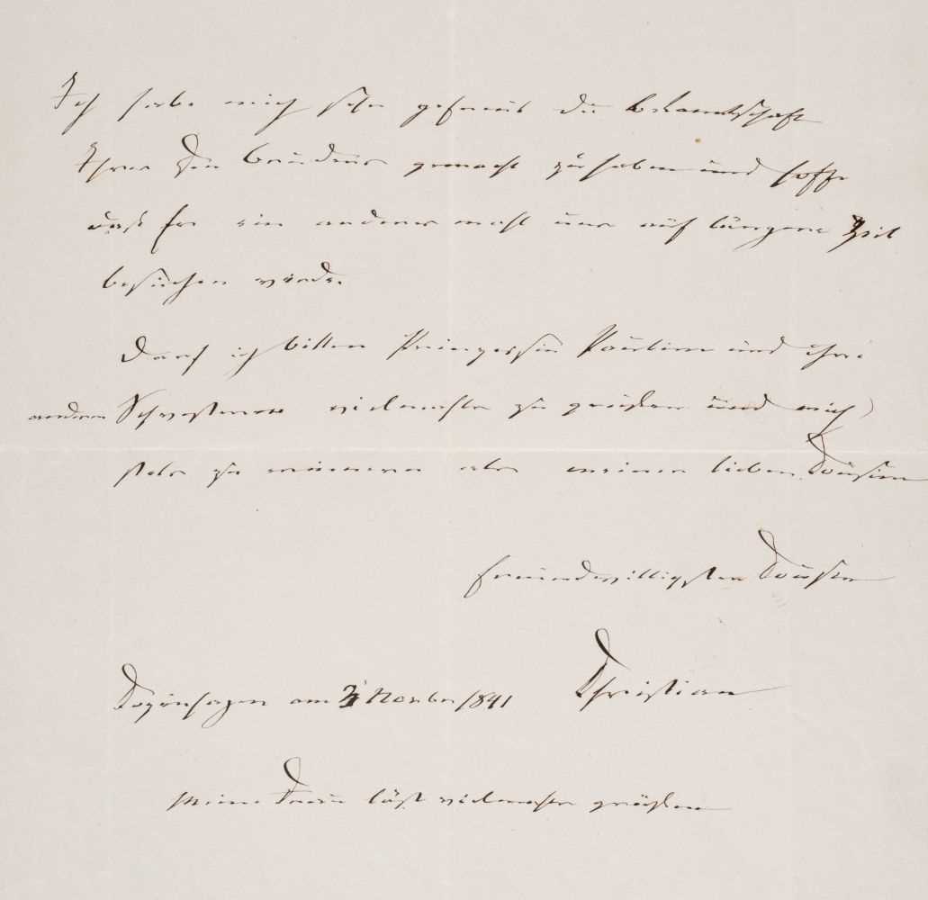 Lot 138 - Christian VIII (1786-1848), Autograph Letter Signed, ‘Christian’, Copenhagen, 3 November 1841
