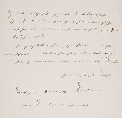 Lot 138 - Christian VIII (1786-1848), Autograph Letter Signed, ‘Christian’, Copenhagen, 3 November 1841