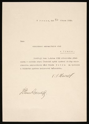 Lot 173 - Tomas Masaryk (1850-1937) & Benes (Edvard, 1884-1948), Typed Letter Signed, 24th March 1933